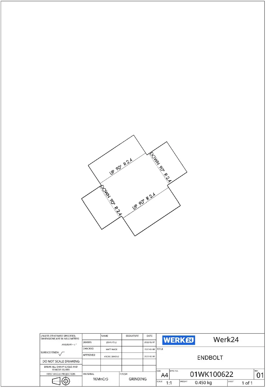 Sheet metal part annotated with bend lines, bend angles, and bend radii on a technical drawing Sheet metal part annotated with bend lines, bend angles, and bend radii on a technical drawing