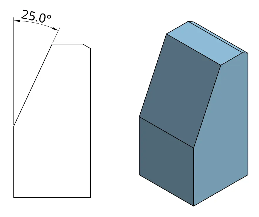 Angular dimension with arc Angular dimension shown with an arc and tolerance defining the angle between two features on a drawing