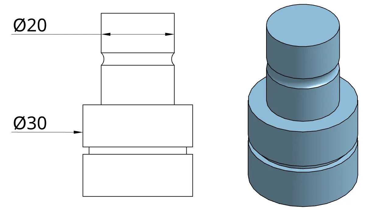 Diameter Ø symbol usage Diameter dimension on a technical drawing using the Ø prefix with a single leader on a cylindrical feature