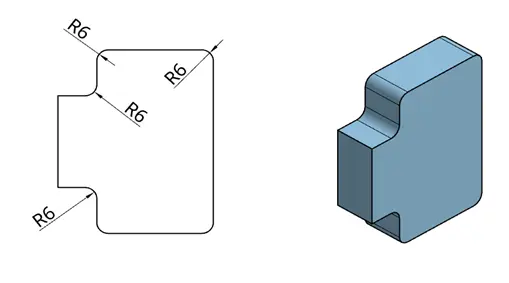 Technical drawing detail calling out a fillet radius on an internal corner Technical drawing detail calling out a fillet radius on an internal corner