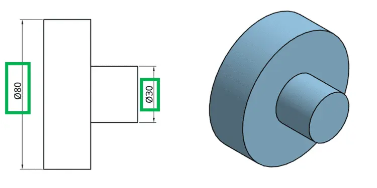 Diameter symbol (Ø) preceding a dimension value on a technical drawing of a cylindrical feature