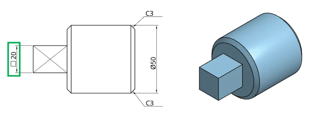 Square cross-section symbol used on technical drawings to denote a square feature Square cross-section symbol used on technical drawings to denote a square feature