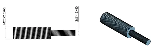 External thread callout on a technical drawing showing major diameter, pitch, and length External thread callout on a technical drawing showing major diameter, pitch, and length