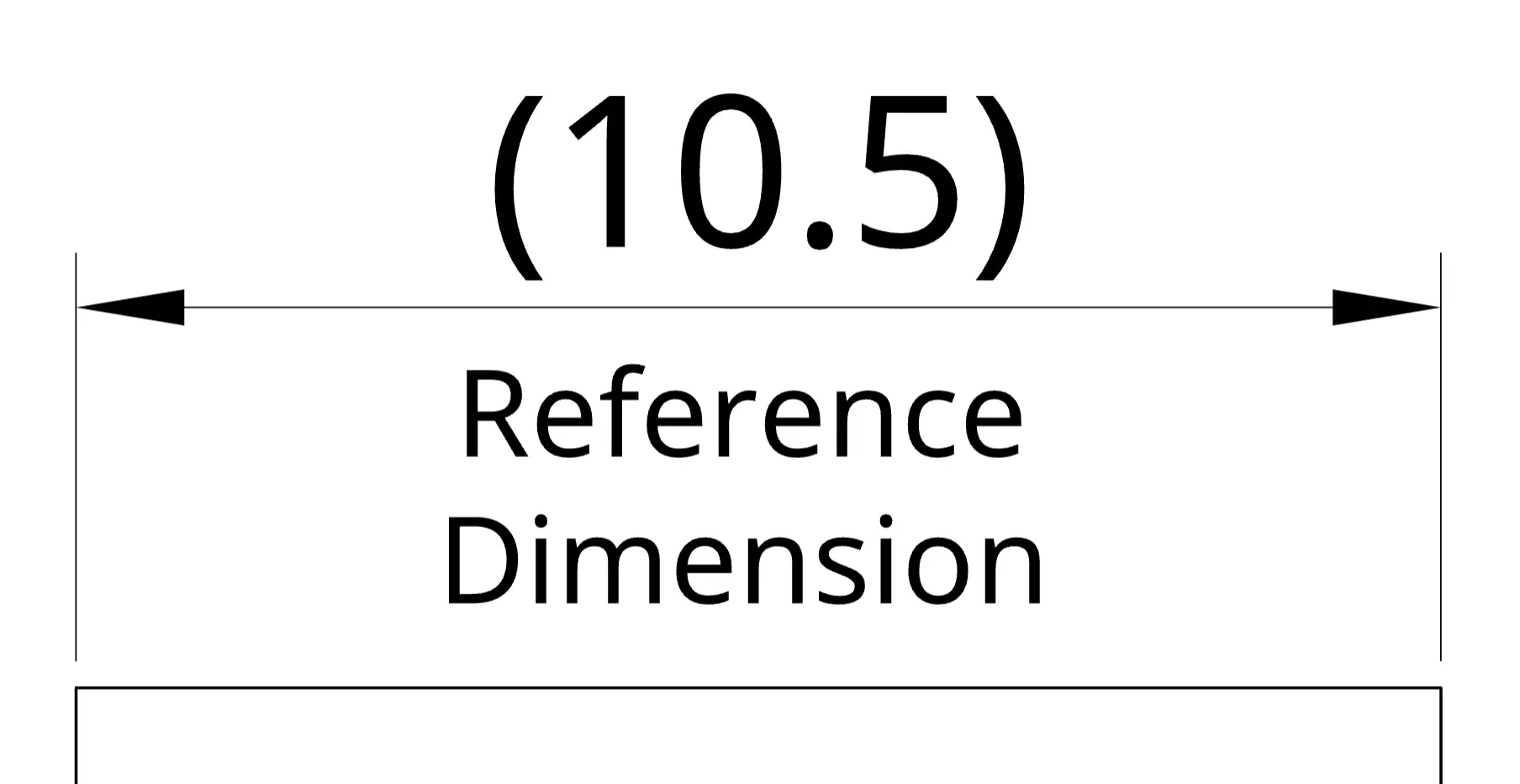 Technical drawing highlight marking a reference dimension in parentheses