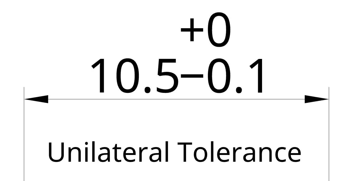 Drawing snippet with negative-only unilateral tolerance on a linear dimension