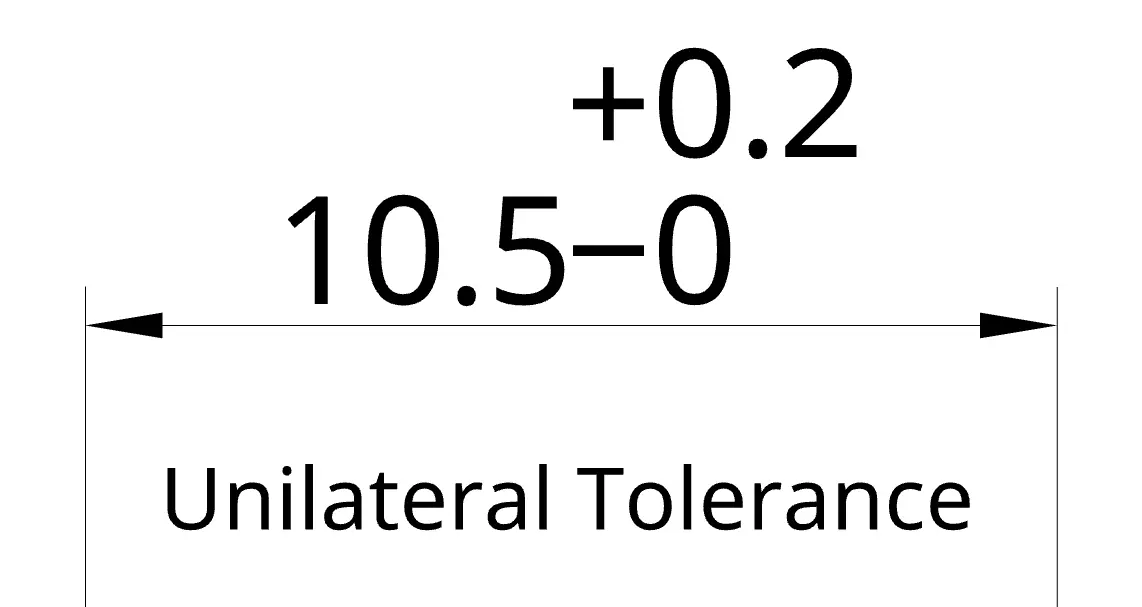 Dimension with a unilateral plus tolerance shown on a mechanical part drawing Dimension with a unilateral plus tolerance shown on a mechanical part drawing