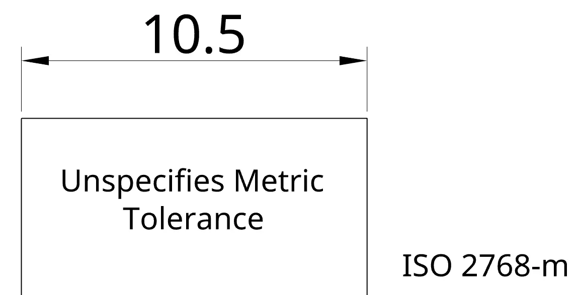 Technical drawing note calling out ISO 2768 general tolerances for untoleranced dimensions