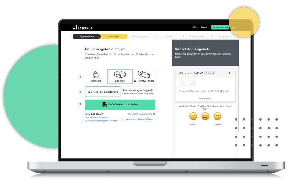 Laserhub instant-quoting interface showing Werk24 extracted dimensions and tolerances populating the pricing form (video preview)